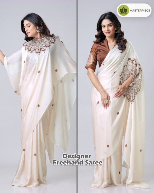 Women's Vibrant Lemon Yellow Satin Silk Kaftan Saree with Multi-Color Digital Print Yoke & Border Design - Image 18