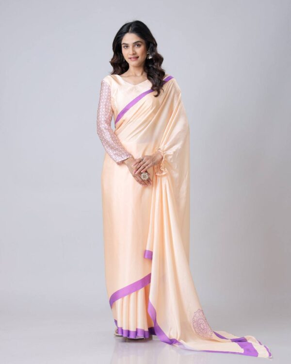 Women's Vibrant Lemon Yellow Satin Silk Kaftan Saree with Multi-Color Digital Print Yoke & Border Design - Image 8